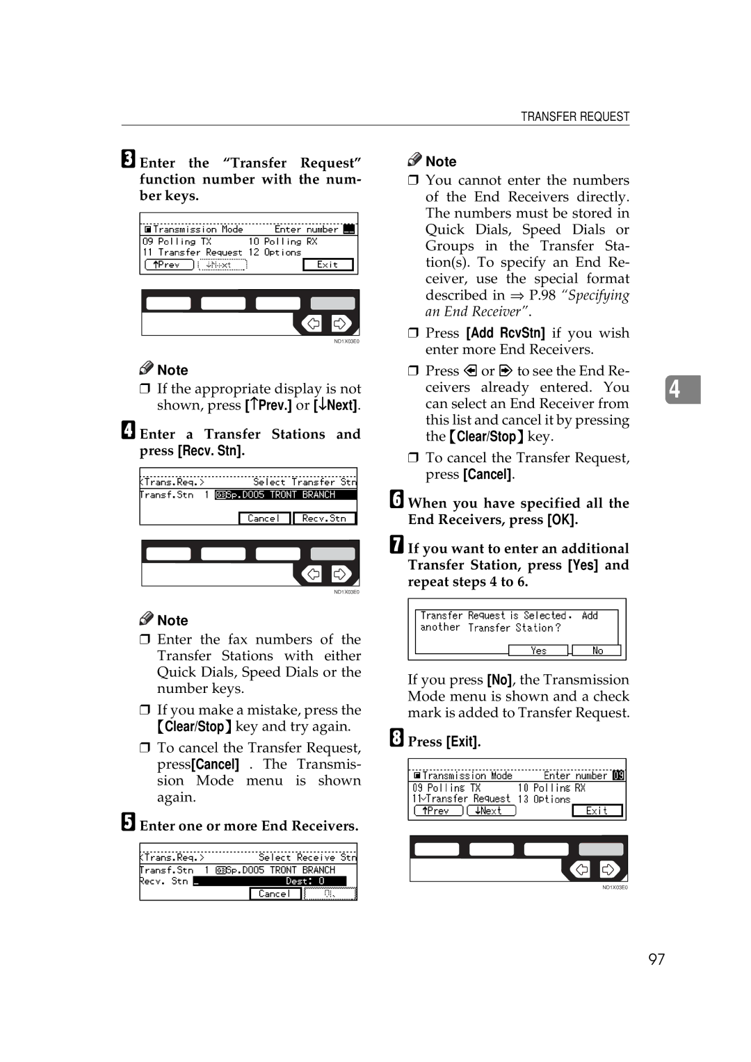 Ricoh 340 manual Enter a Transfer Stations, Press Recv. Stn, Enter one or more End Receivers 