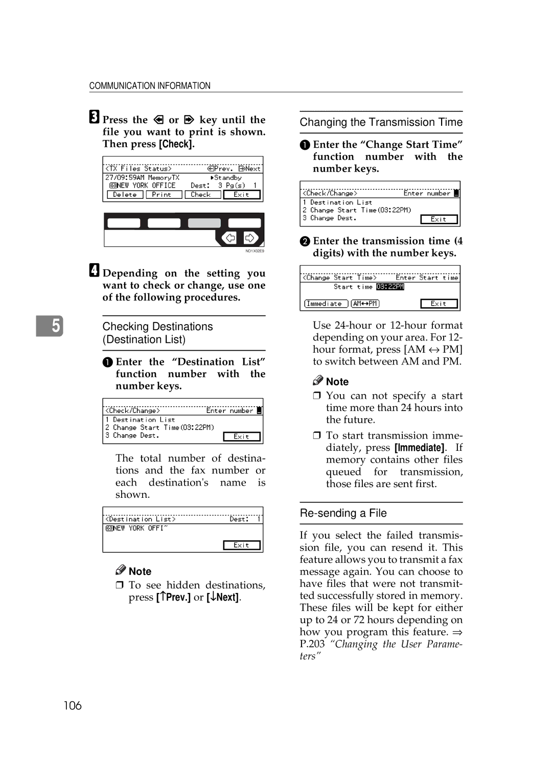 Ricoh 340 manual 106, Enter the transmission time 4 digits with the number keys 
