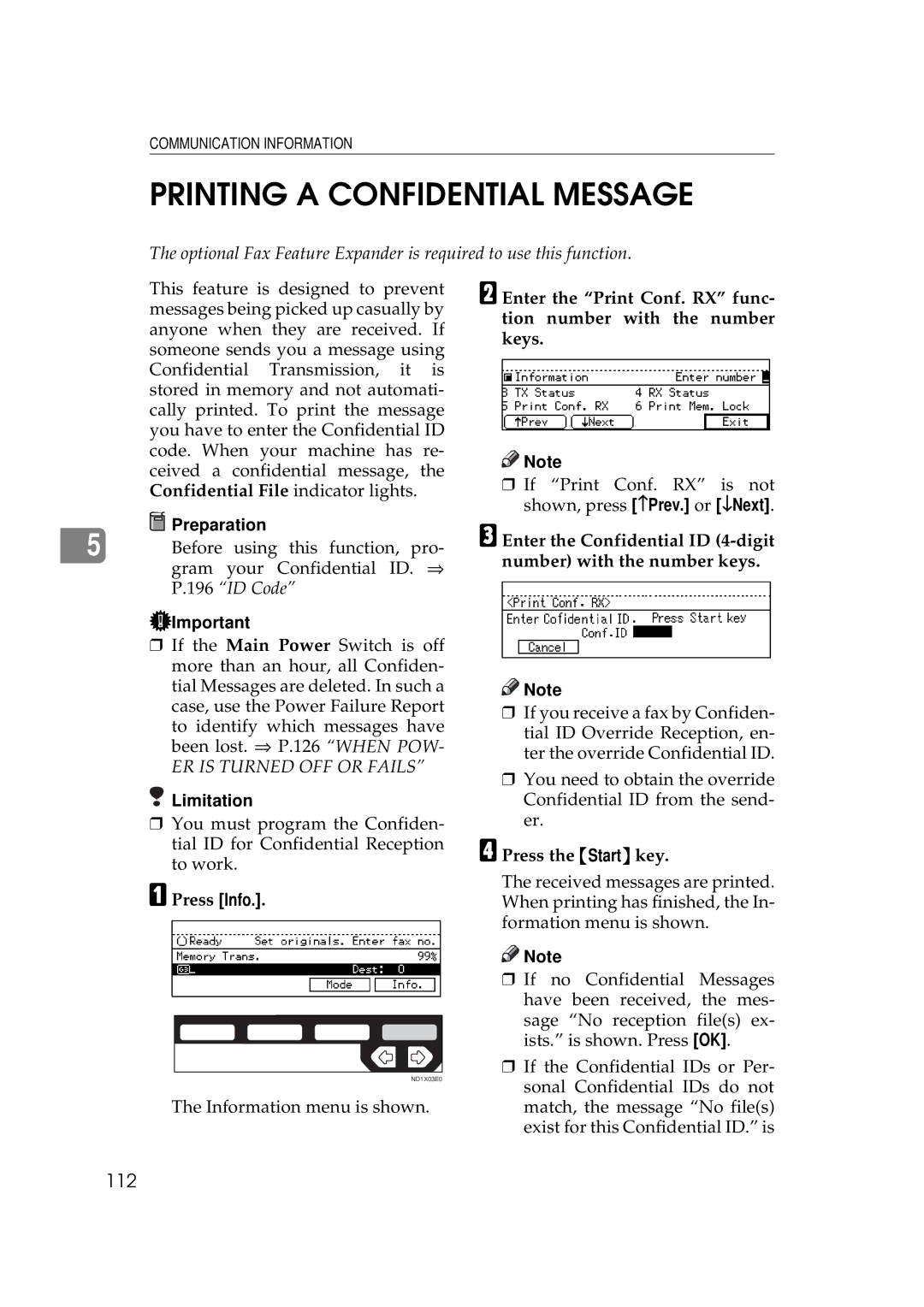 Ricoh 340 manual Printing a Confidential Message, 112 