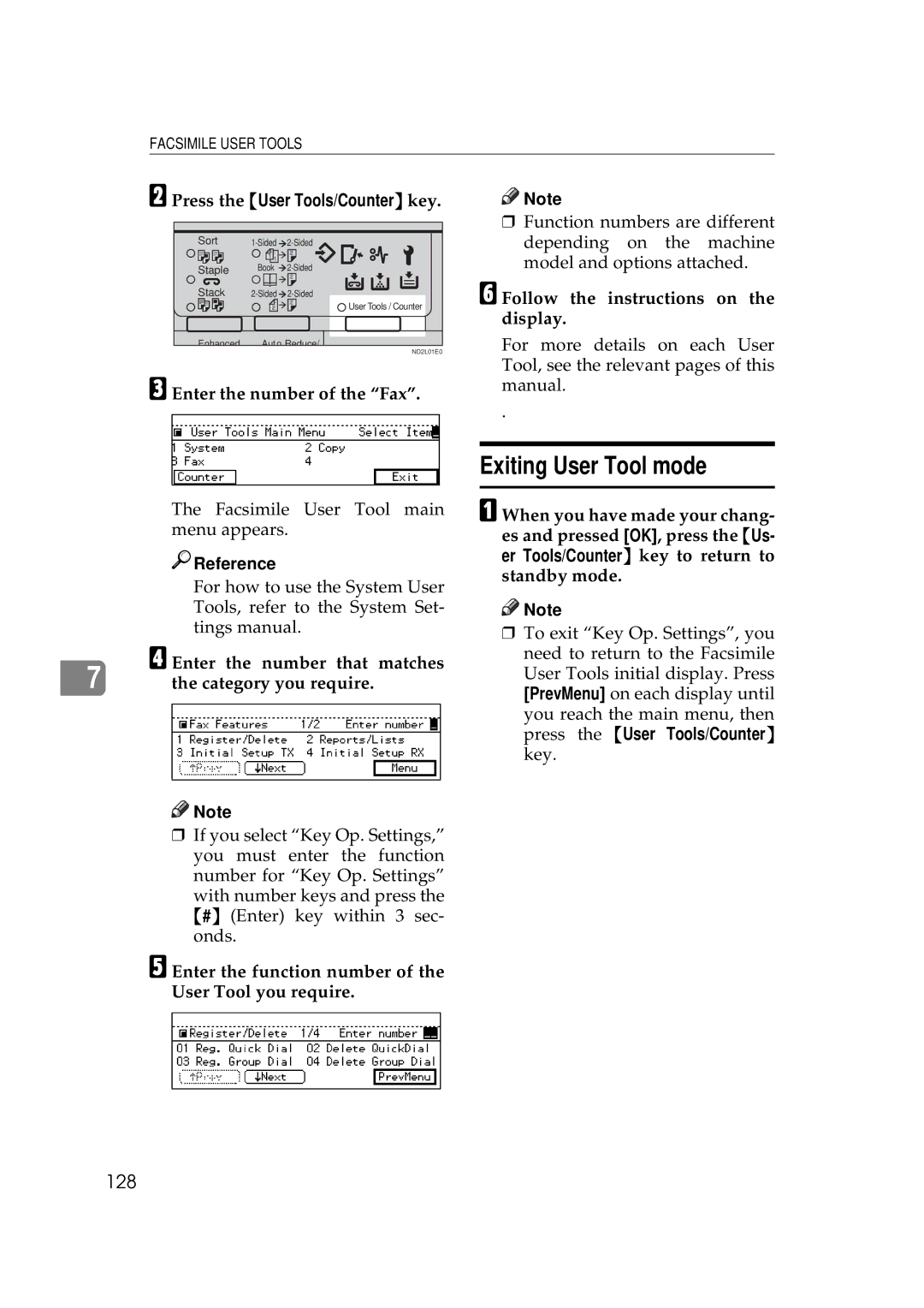 Ricoh 340 manual Exiting User Tool mode, 128, Press the User Tools/Counter key 