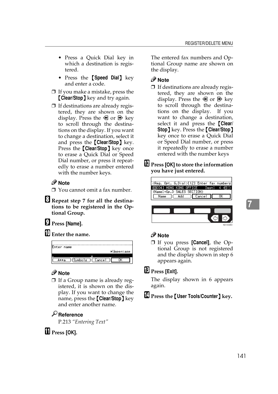 Ricoh 340 manual 141, Press OK to store the information you have just entered 