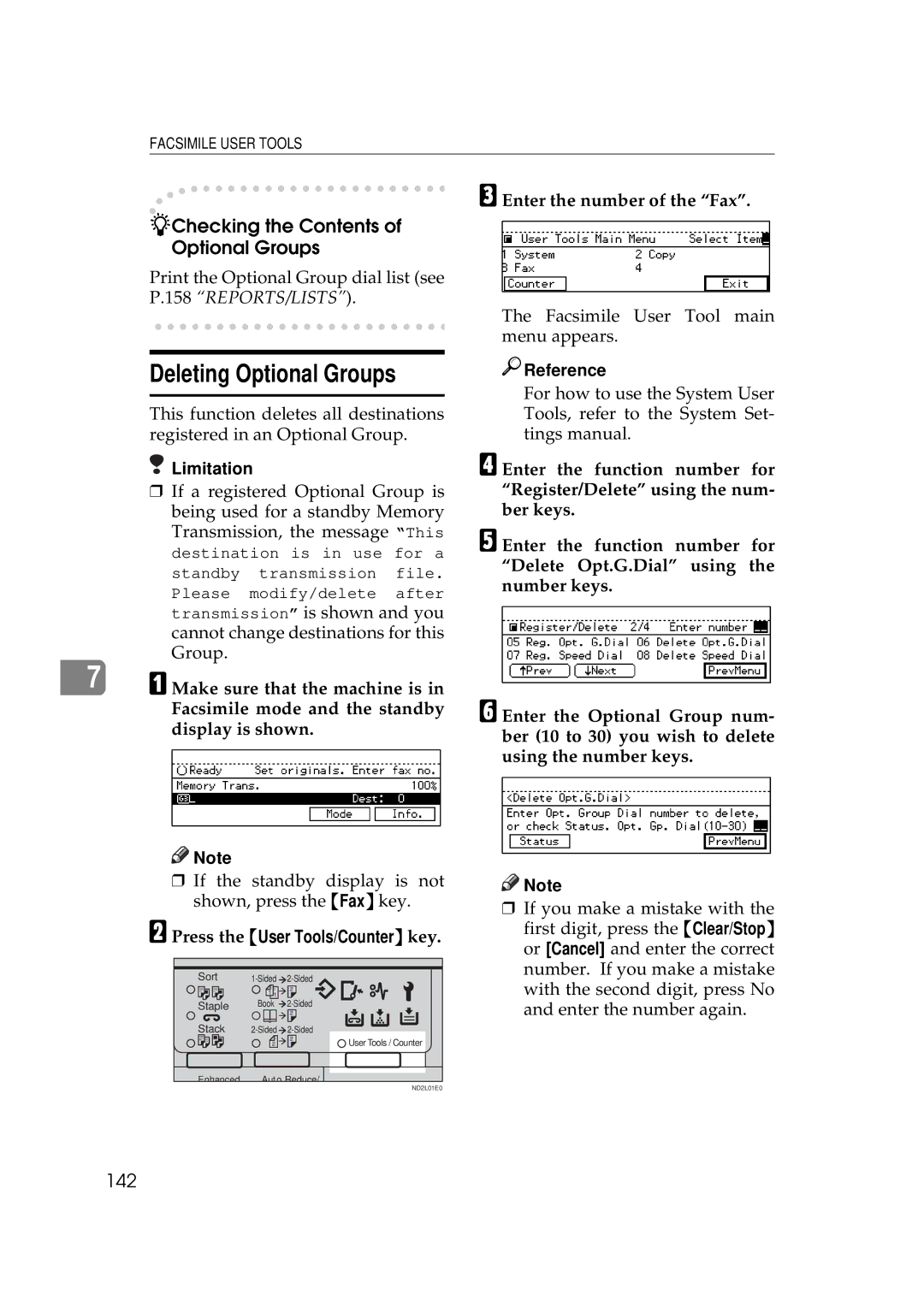 Ricoh 340 manual Deleting Optional Groups, Checking the Contents of Optional Groups, 142 