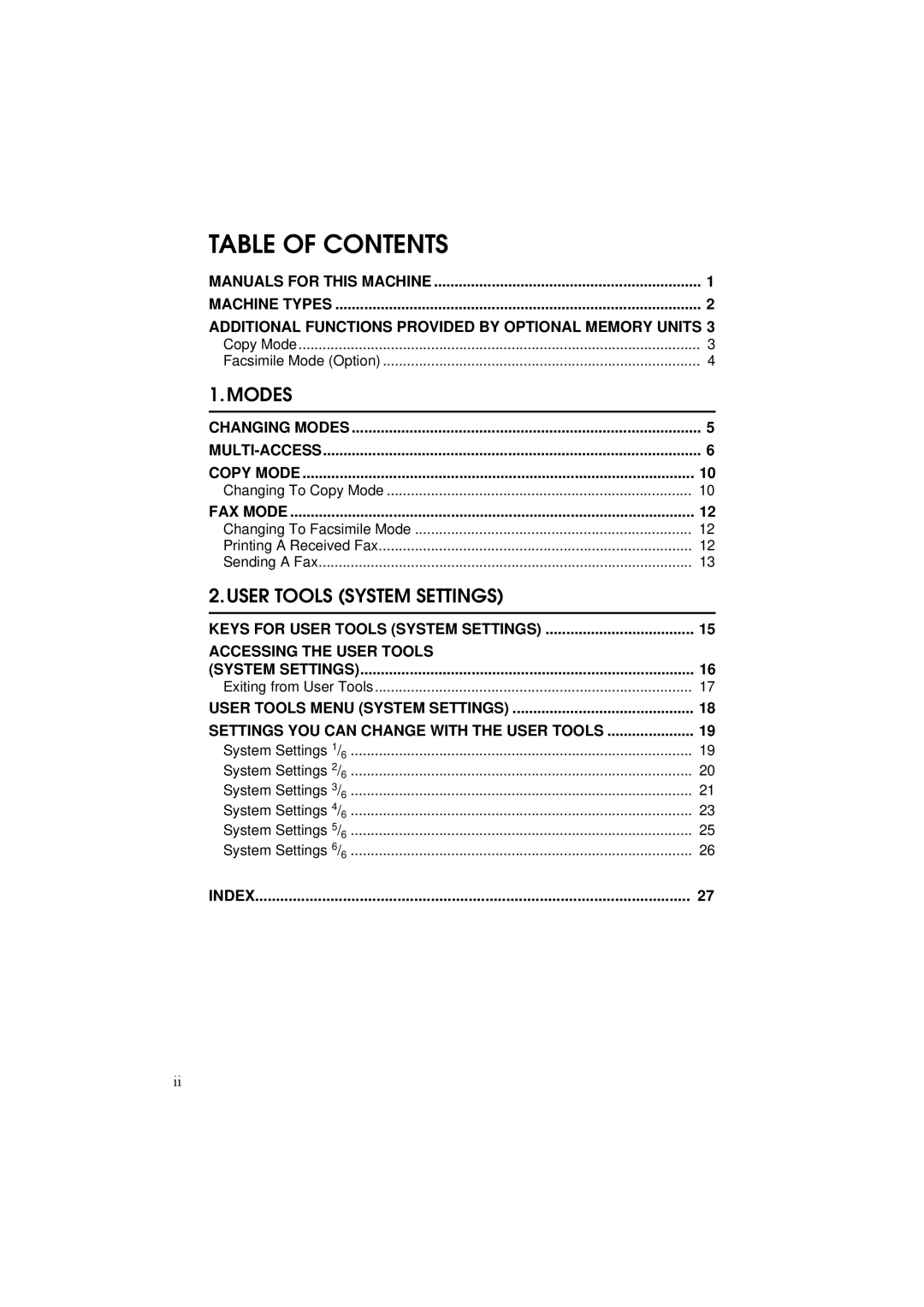 Ricoh 340 manual Table of Contents 