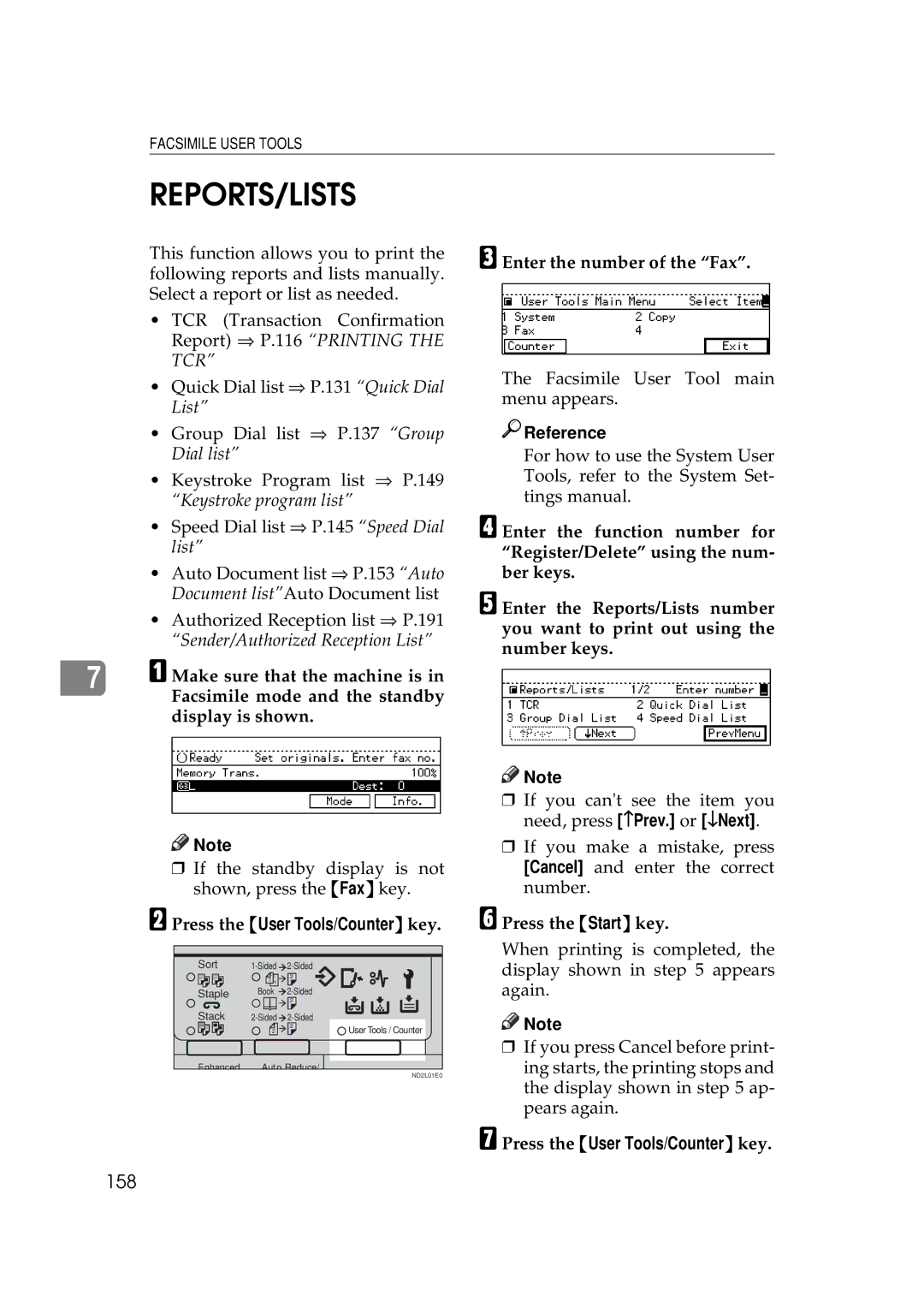 Ricoh 340 manual Reports/Lists, 158 