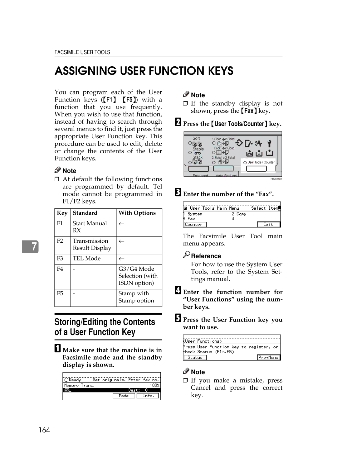 Ricoh 340 manual Assigning User Function Keys, Storing/Editing the Contents of a User Function Key 