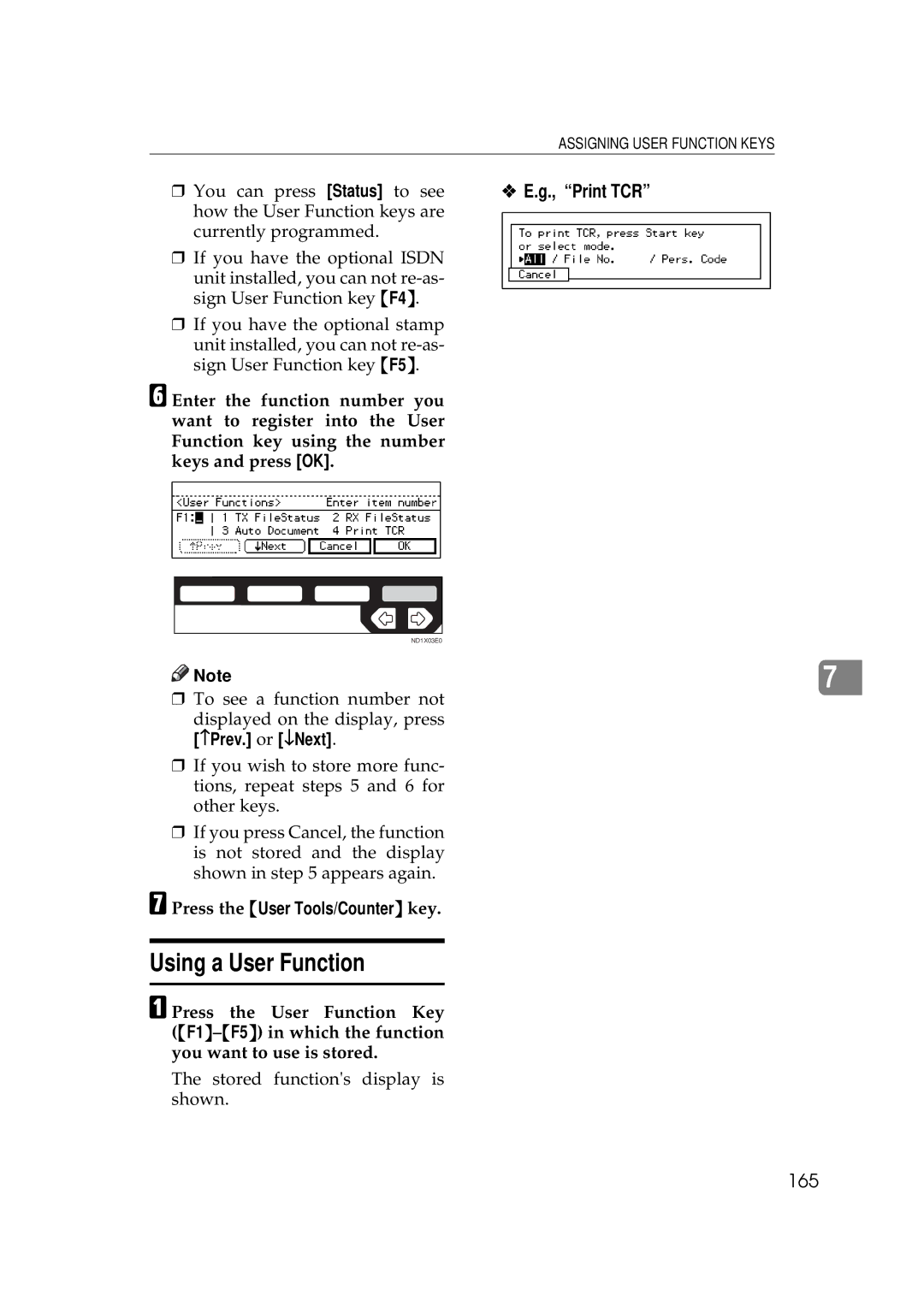 Ricoh 340 manual Using a User Function, 165 