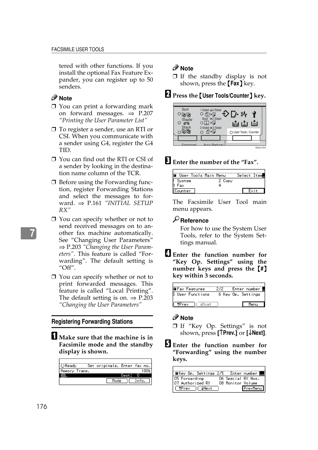 Ricoh 340 manual Registering Forwarding Stations, 176 