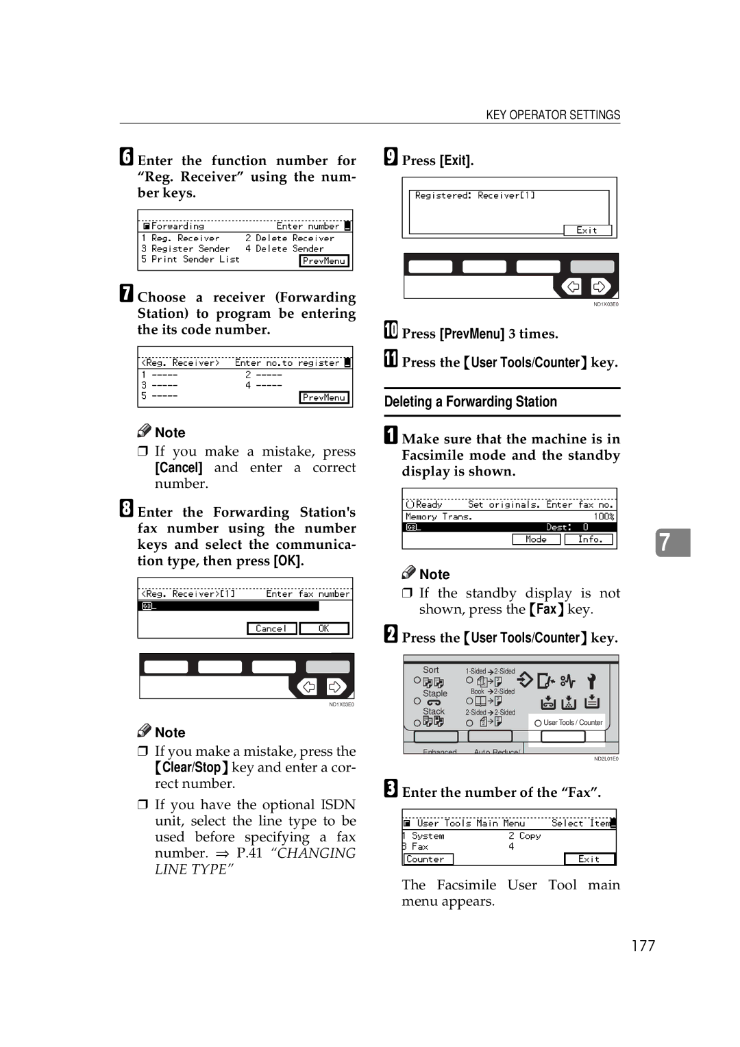 Ricoh 340 manual Deleting a Forwarding Station, 177 