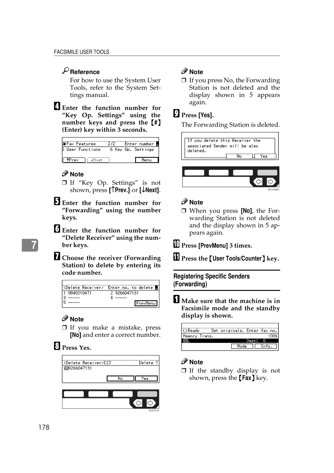 Ricoh 340 manual Registering Specific Senders Forwarding, 178 