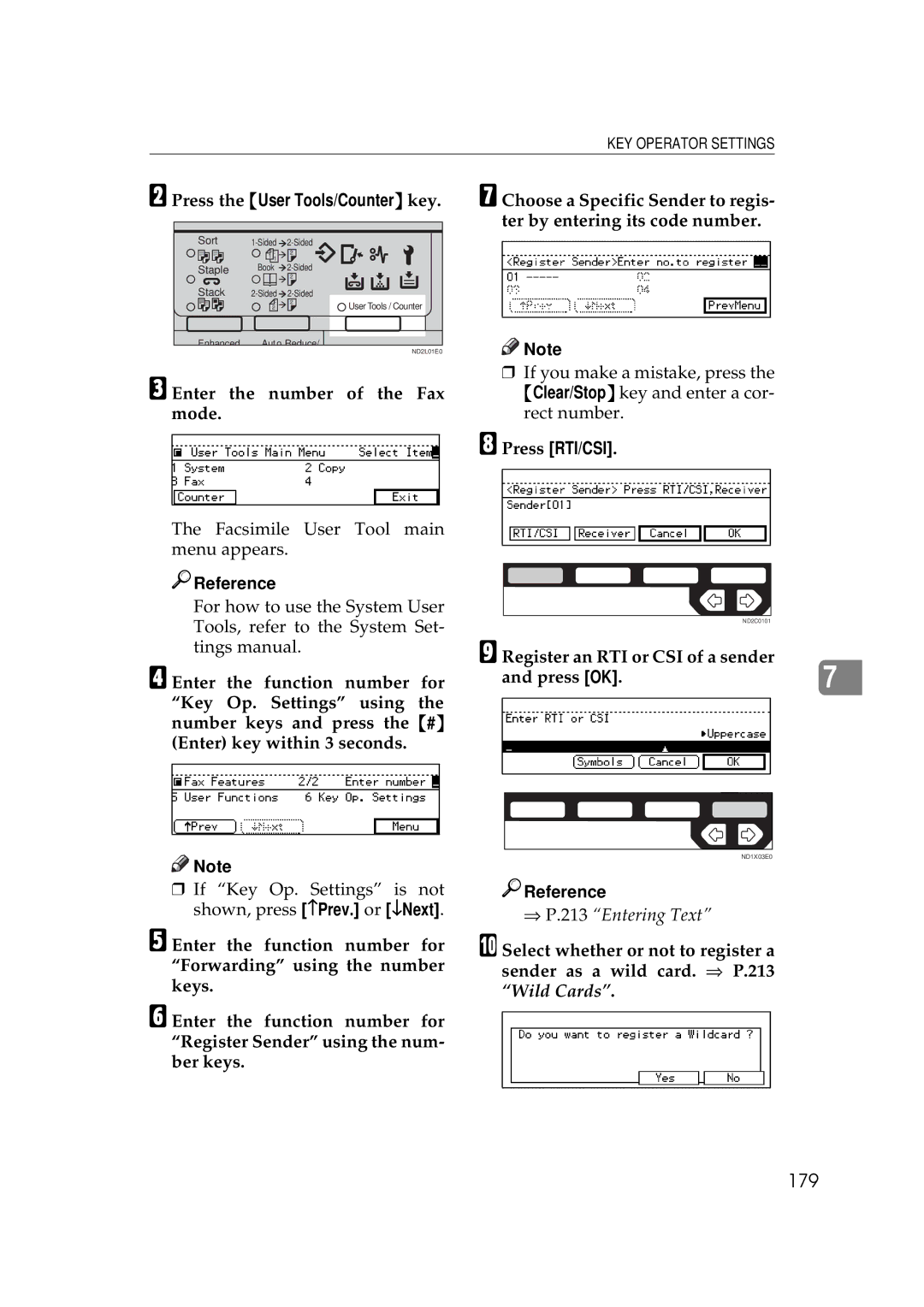 Ricoh 340 manual 179, Press RTI/CSI, Register an RTI or CSI of a sender Press OK 