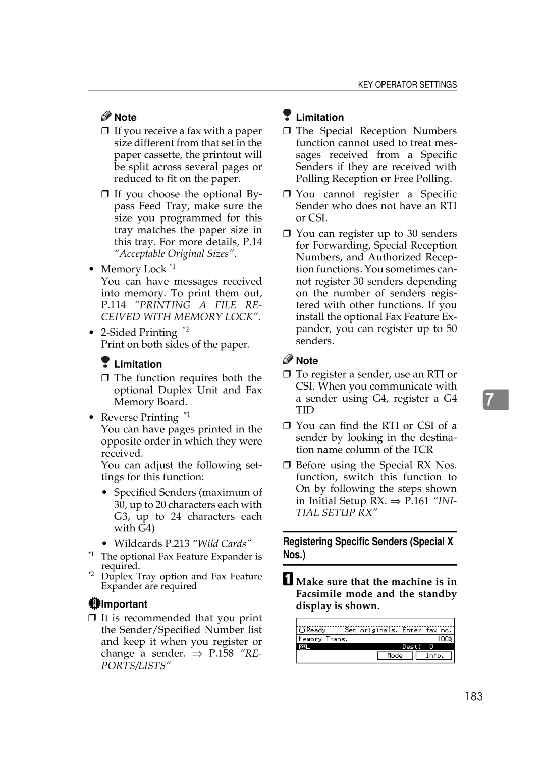 Ricoh 340 manual Registering Specific Senders Special X Nos, 183 
