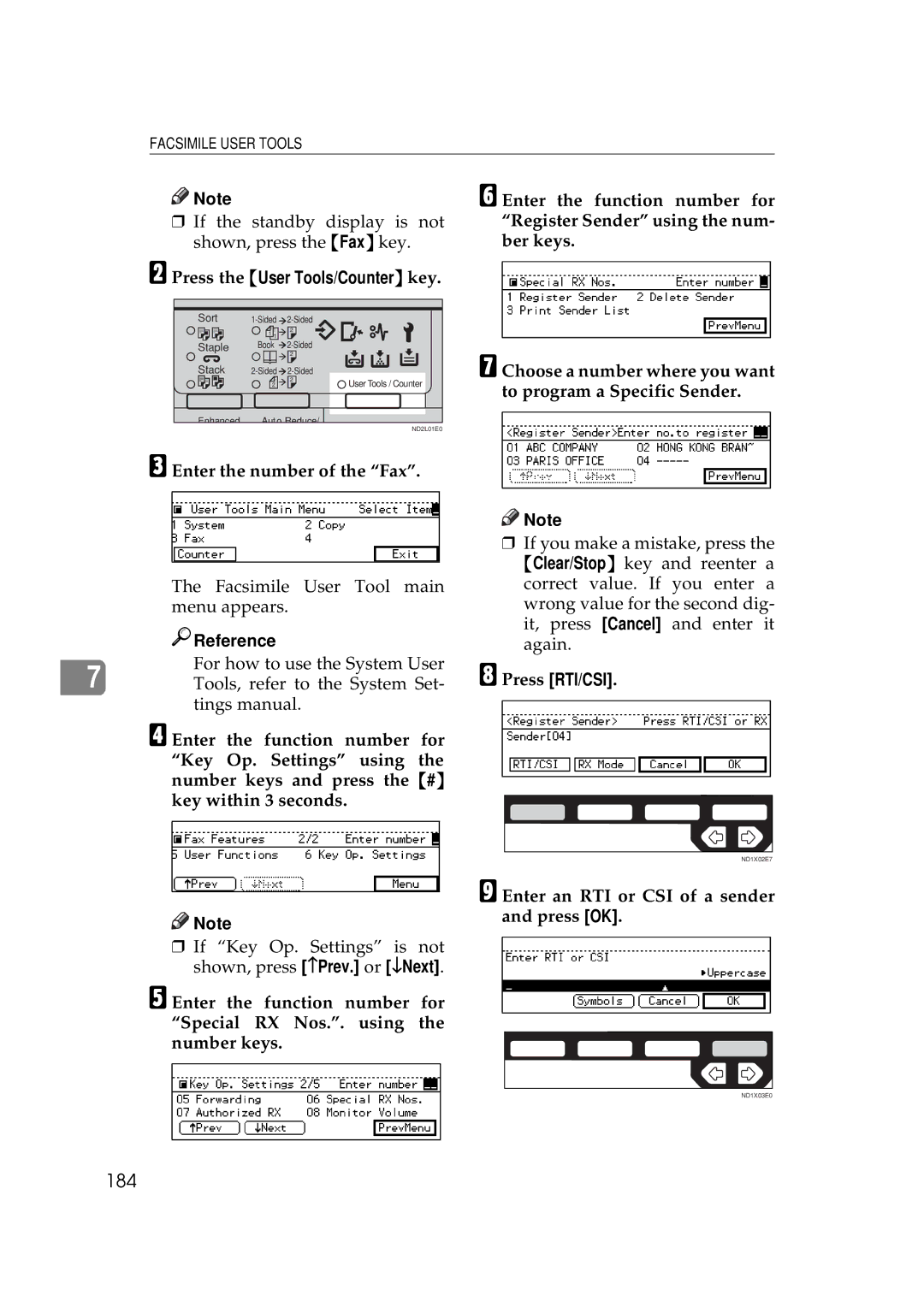 Ricoh 340 manual 184, Enter an RTI or CSI of a sender and press OK 