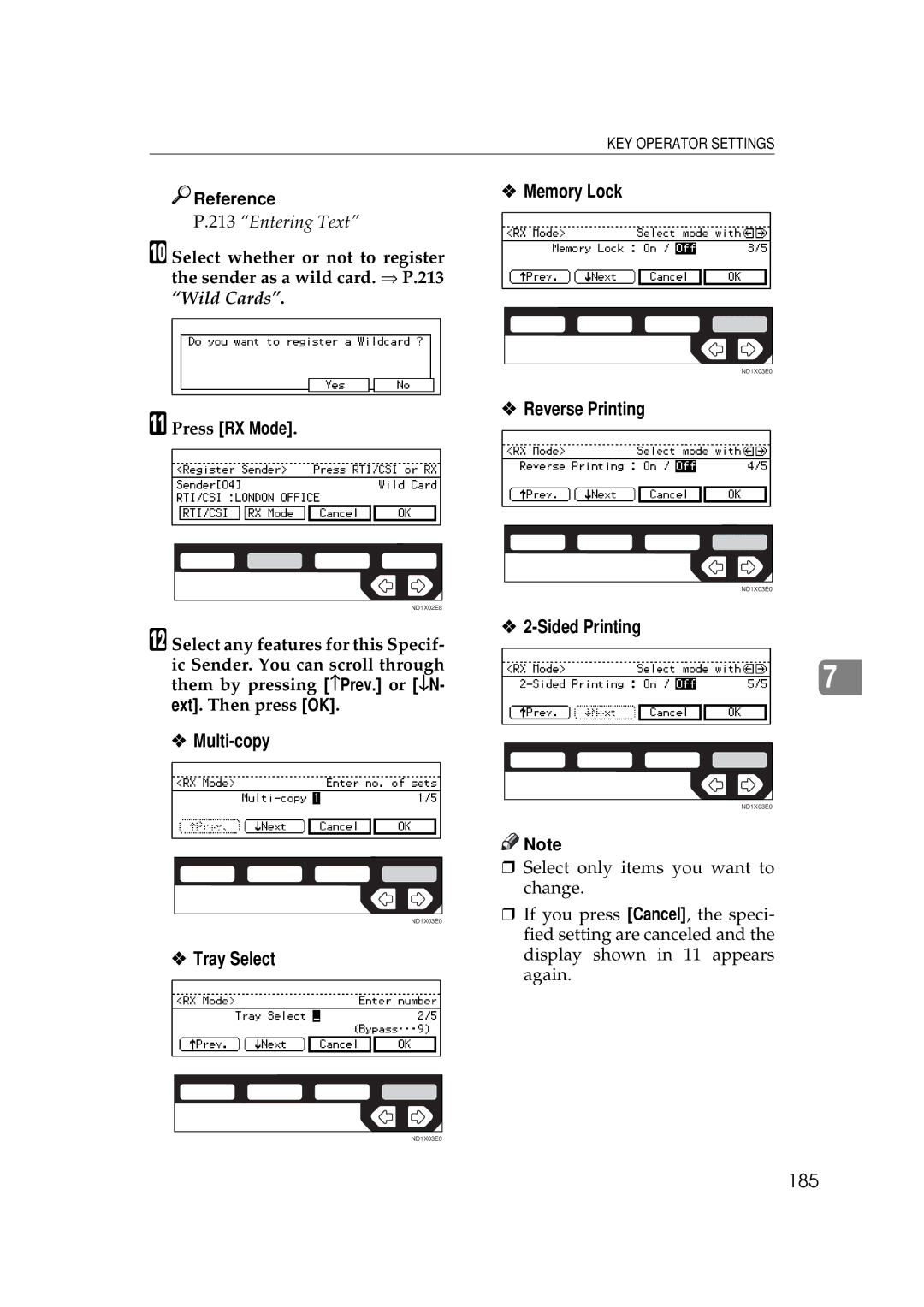 Ricoh 340 manual Reverse Printing, Multi-copy, Tray Select, Sided Printing, 185 