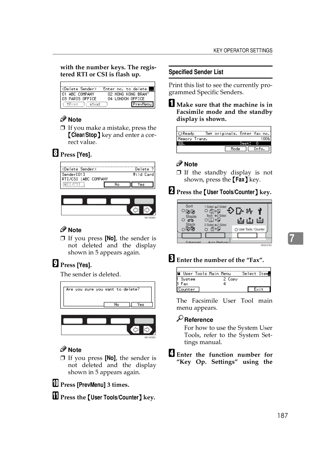 Ricoh 340 manual Specified Sender List, 187 