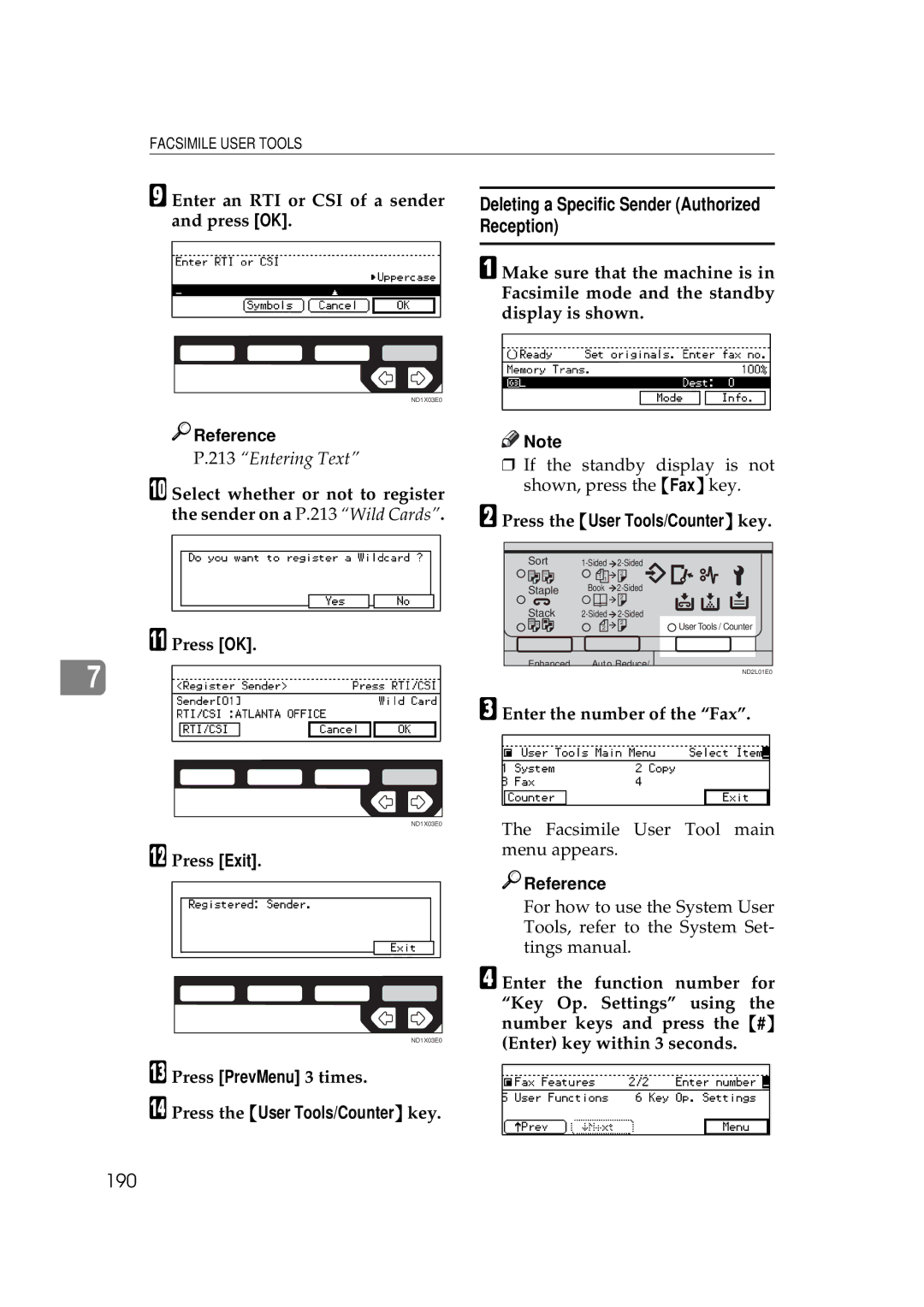 Ricoh 340 manual Deleting a Specific Sender Authorized Reception, 190 