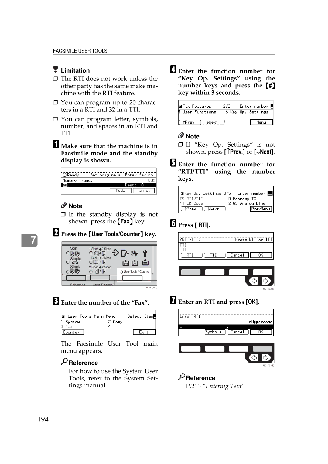 Ricoh 340 manual 194, Enter the number of the Fax Enter an RTI and press OK 