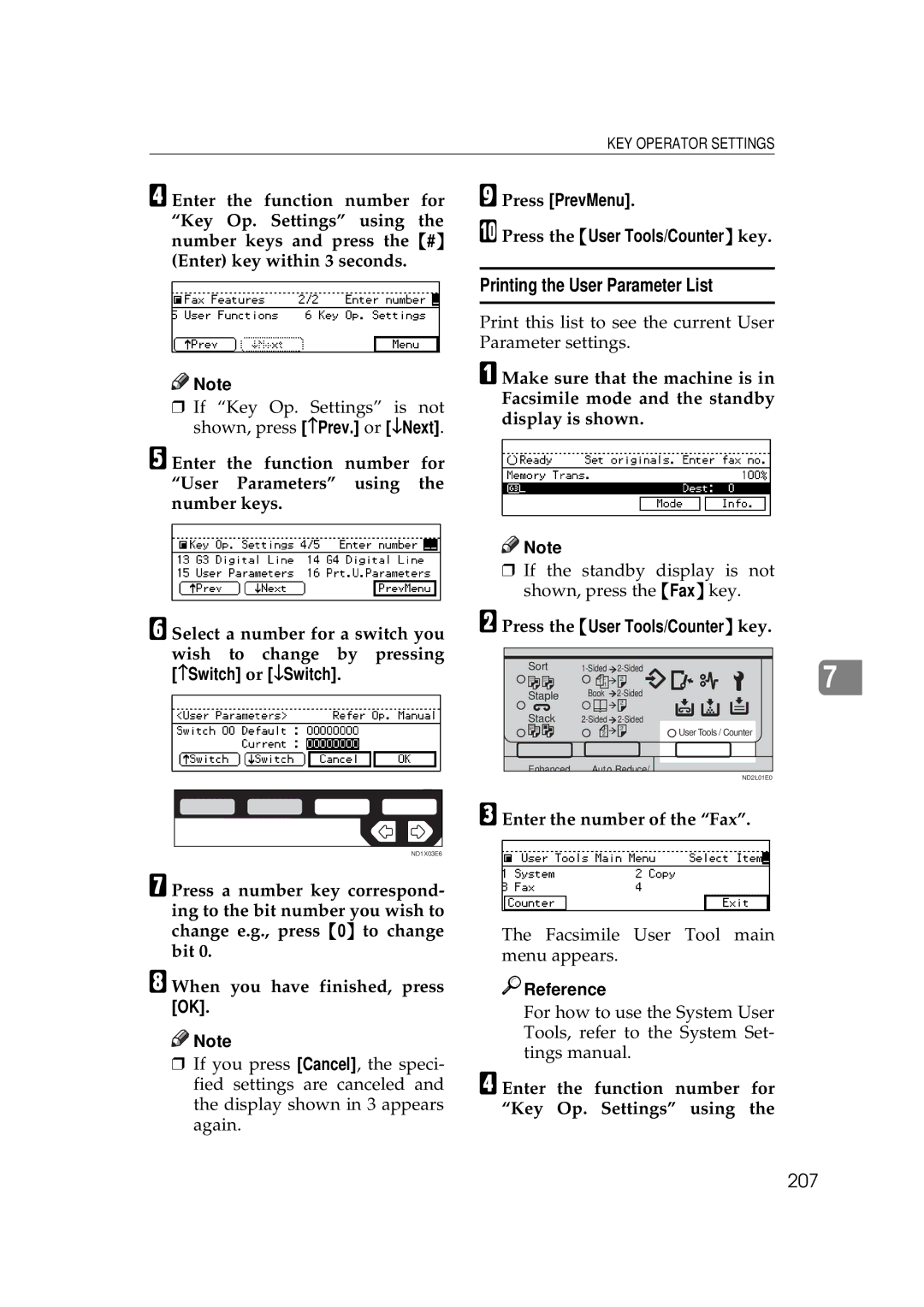 Ricoh 340 manual Printing the User Parameter List, 207 