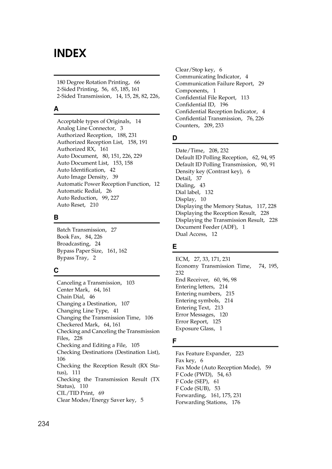 Ricoh 340 manual Index, 234 