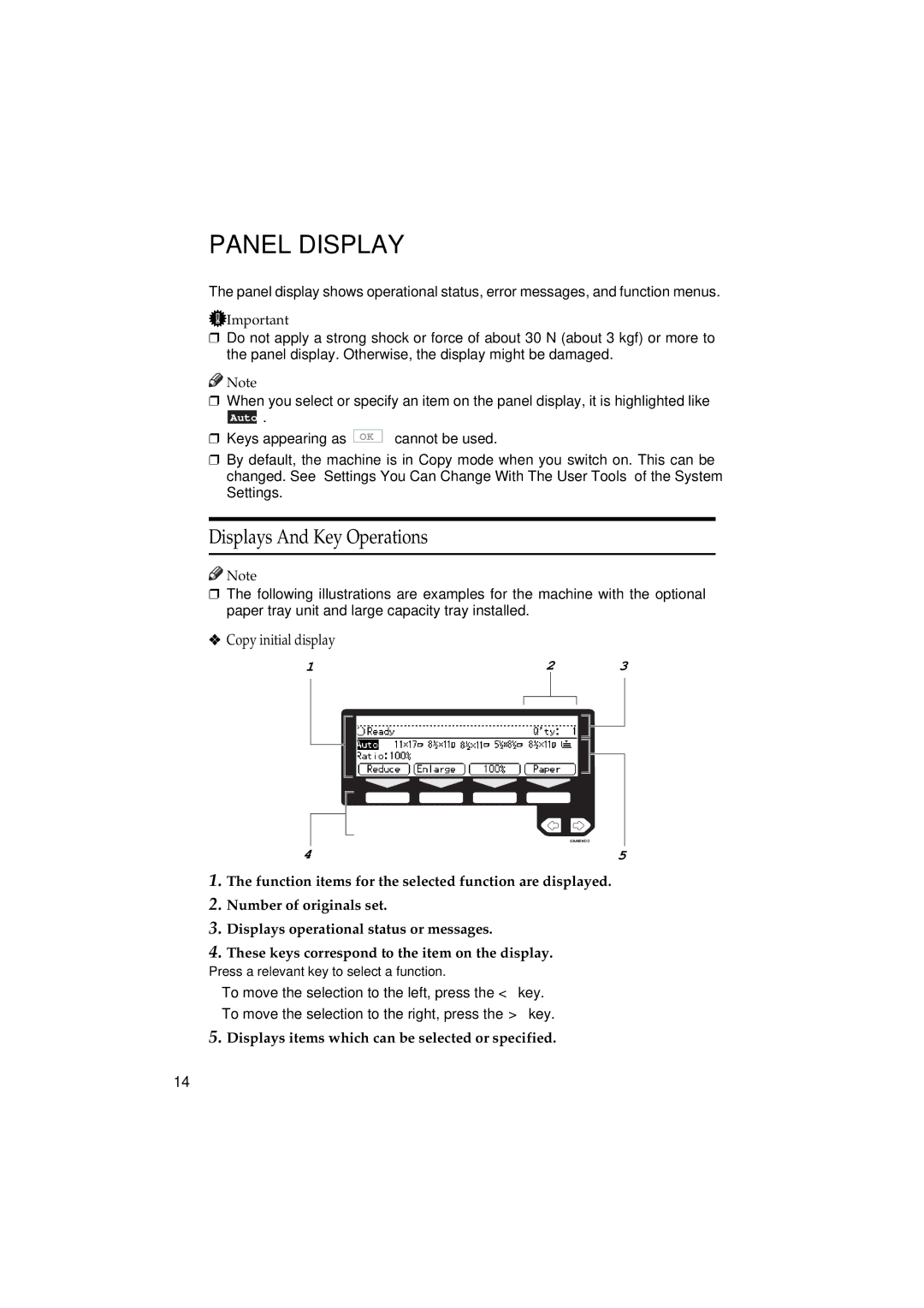 Ricoh 340 manual Panel Display, Displays And Key Operations, Copy initial display 