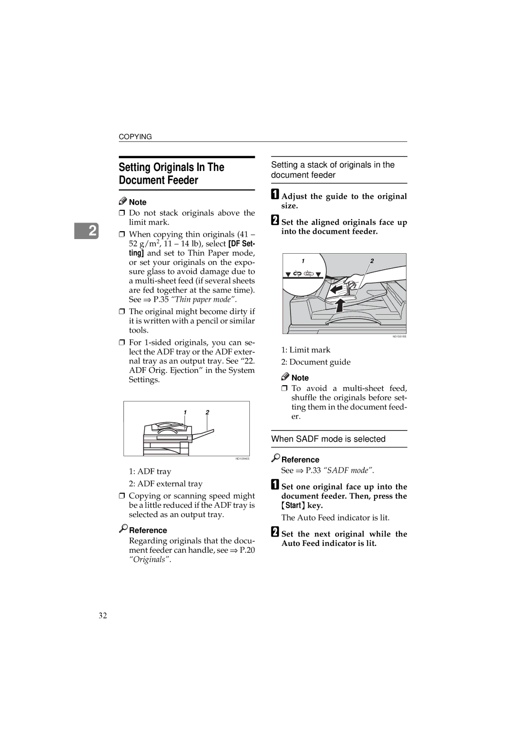 Ricoh 340 manual Setting Originals Document Feeder, Set the next original while Auto Feed indicator is lit 