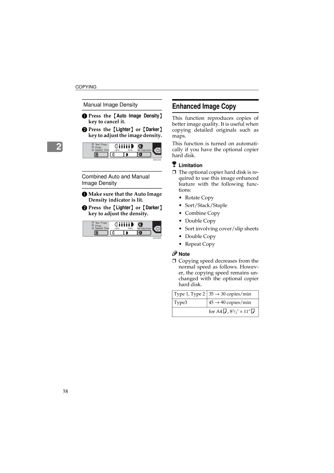 Ricoh 340 manual Enhanced Image Copy, Press the Lighter or Darker key to adjust the image density 