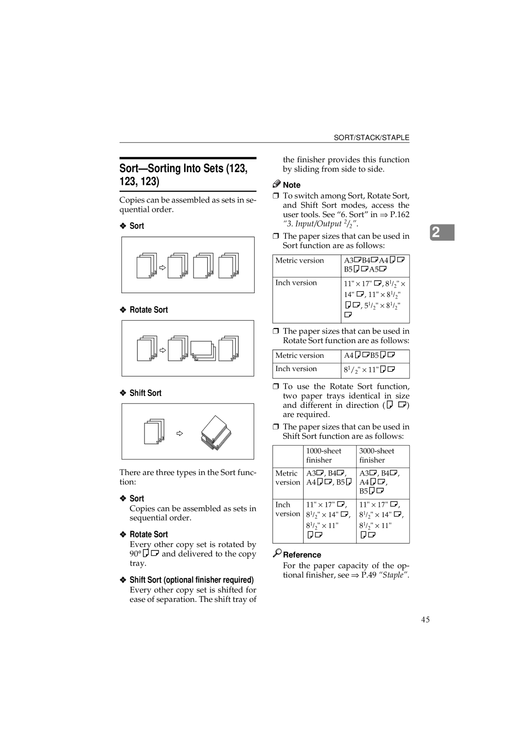 Ricoh 340 manual Sort-Sorting Into Sets 123, 123, Sort Rotate Sort Shift Sort 