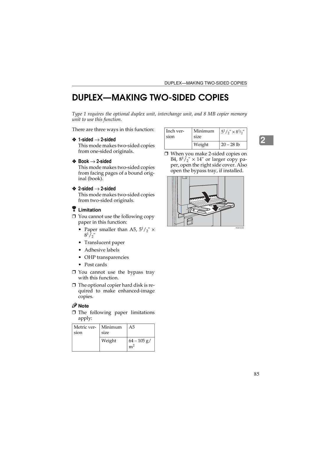 Ricoh 340 manual DUPLEX-MAKING TWO-SIDED Copies, Sided → 2-sided, Book → 2-sided 