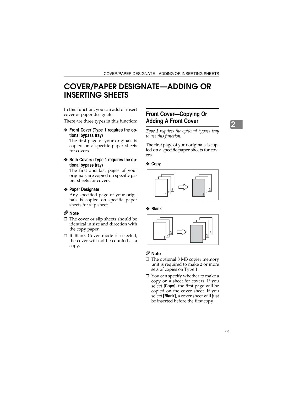 Ricoh 340 manual COVER/PAPER DESIGNATE-ADDING or Inserting Sheets, Adding a Front Cover 