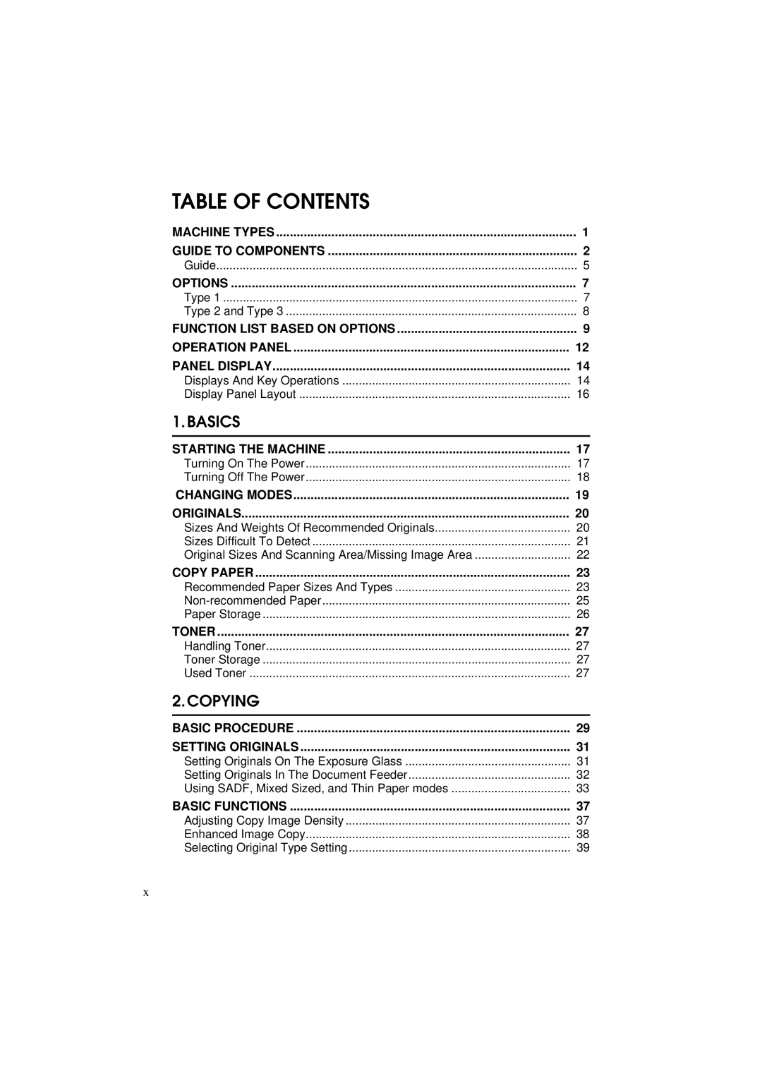 Ricoh 340 manual Table of Contents 