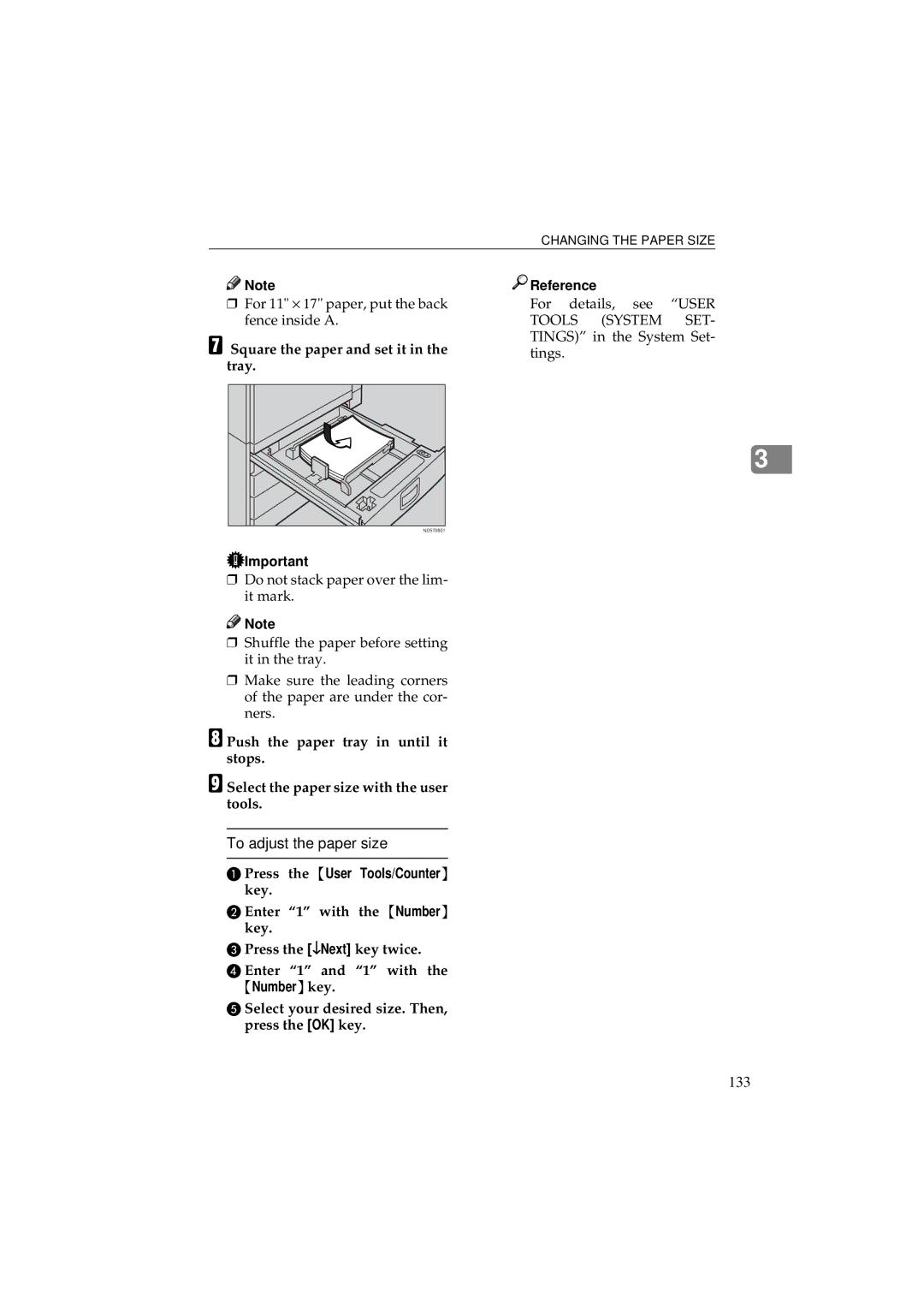 Ricoh 340 manual To adjust the paper size, 133 