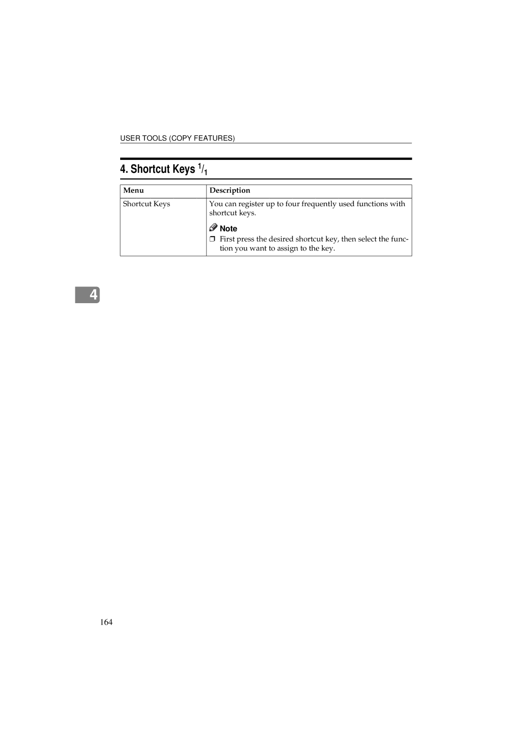 Ricoh 340 manual Shortcut Keys, 164 