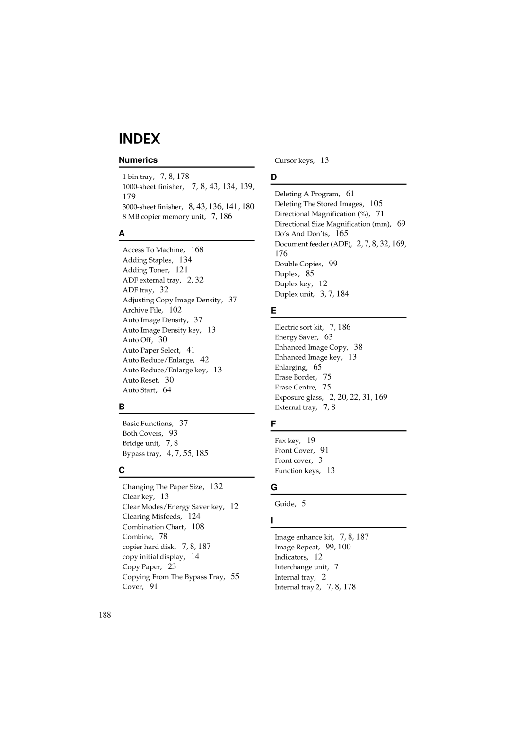 Ricoh 340 manual Index, Numerics, 188 