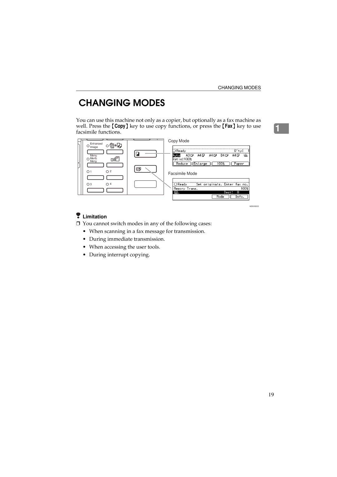 Ricoh 340 manual Changing Modes 