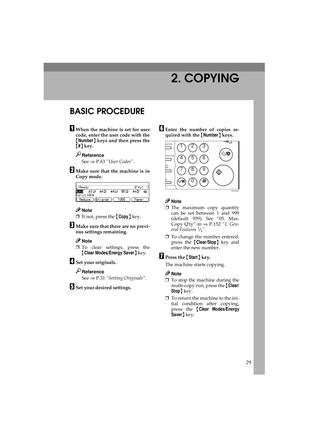 Ricoh 340 manual Basic Procedure, Make sure that the machine is Copy mode, Set your originals, Press the Start key 