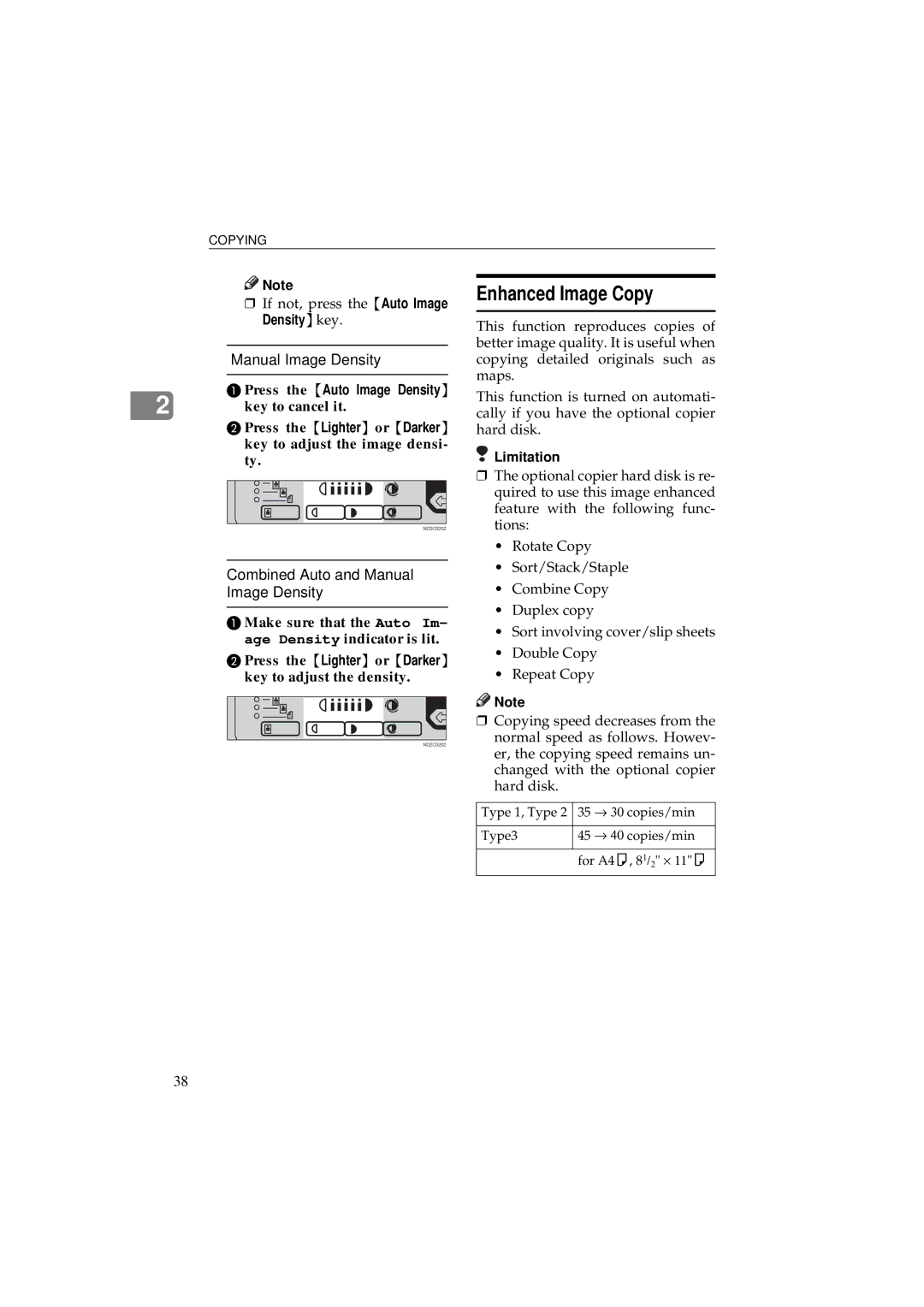 Ricoh 340 manual Enhanced Image Copy, Combined Auto and Manual Image Density, Key to cancel it 