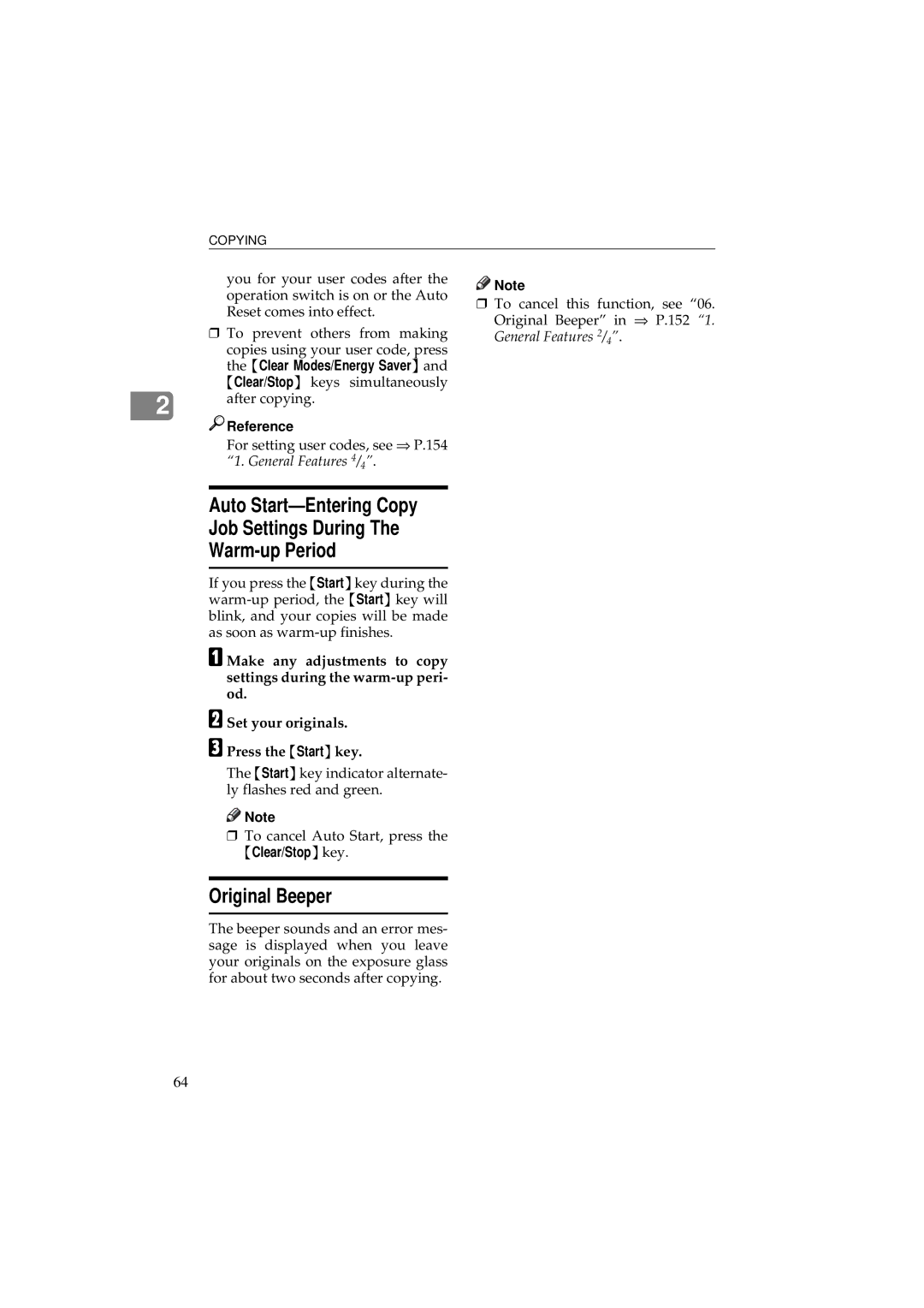 Ricoh 340 manual Auto Start-Entering Copy Job Settings During Warm-up Period, Original Beeper 