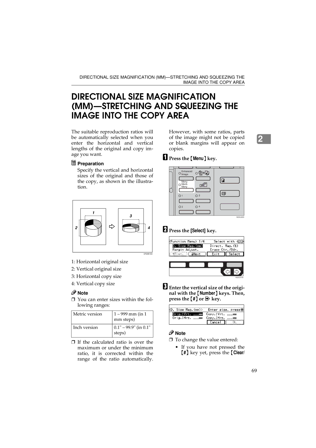 Ricoh 340 manual Metric version Mm steps Inch version 99.9 Steps 