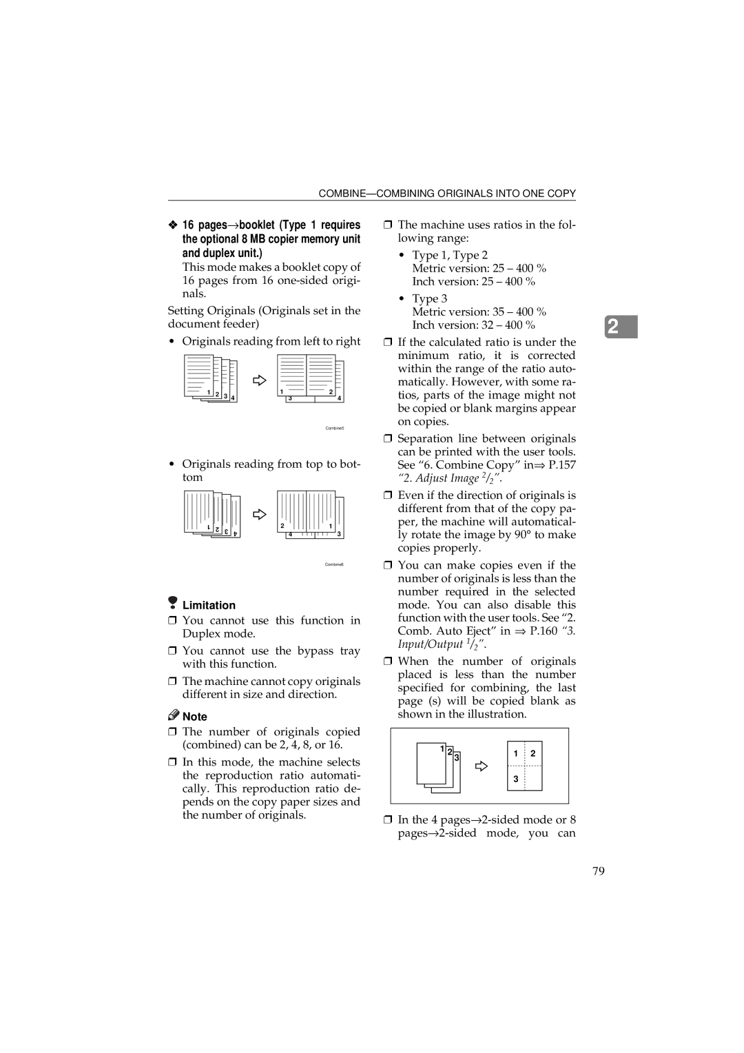 Ricoh 340 manual COMBINE-COMBINING Originals Into ONE Copy 