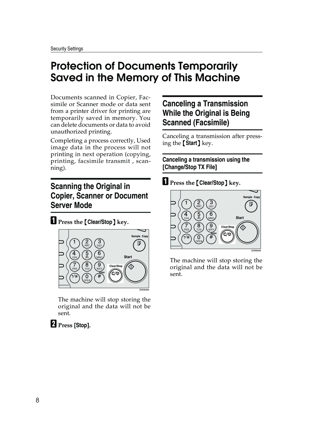 Ricoh 350, 450 manual APress the Clear/Stop key, Canceling a transmission using the Change/Stop TX File, BPress Stop 