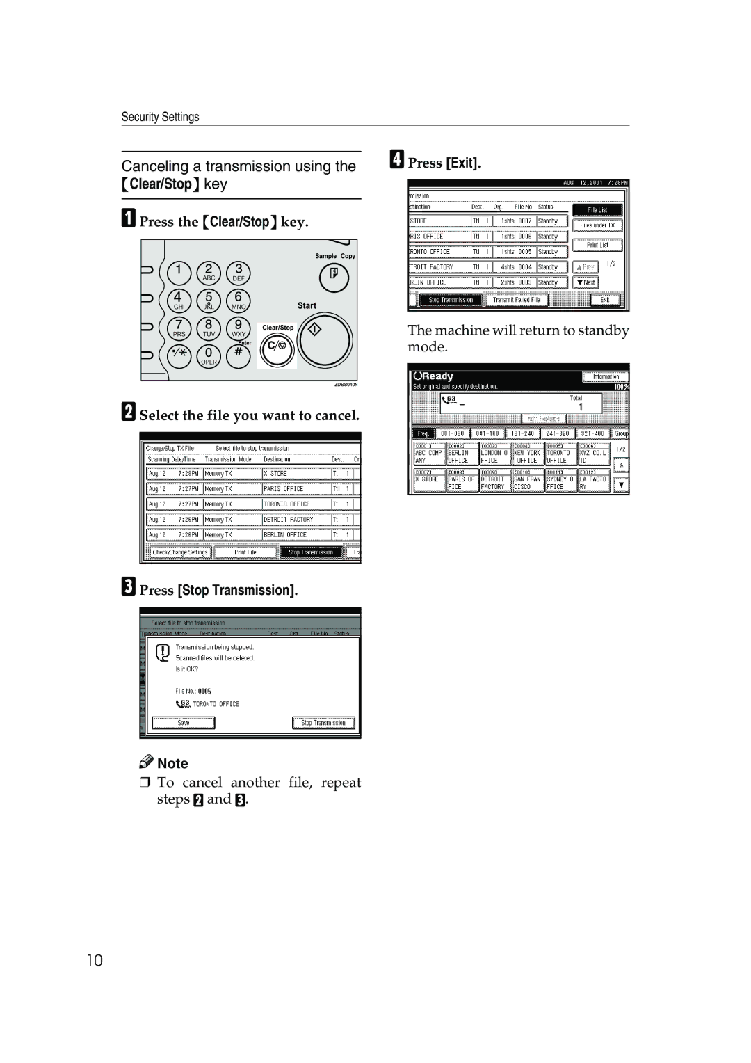 Ricoh 350, 450 manual Canceling a transmission using the Clear/Stop key 