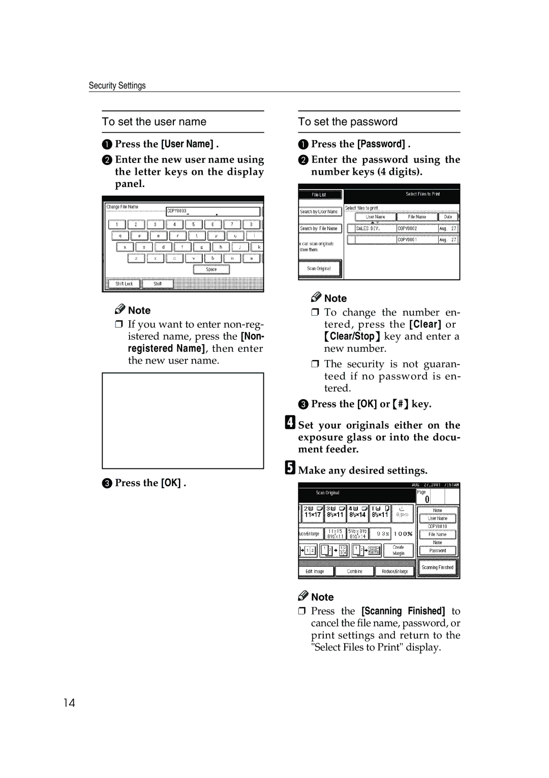 Ricoh 350, 450 manual To set the user name, To set the password, Press the User Name 