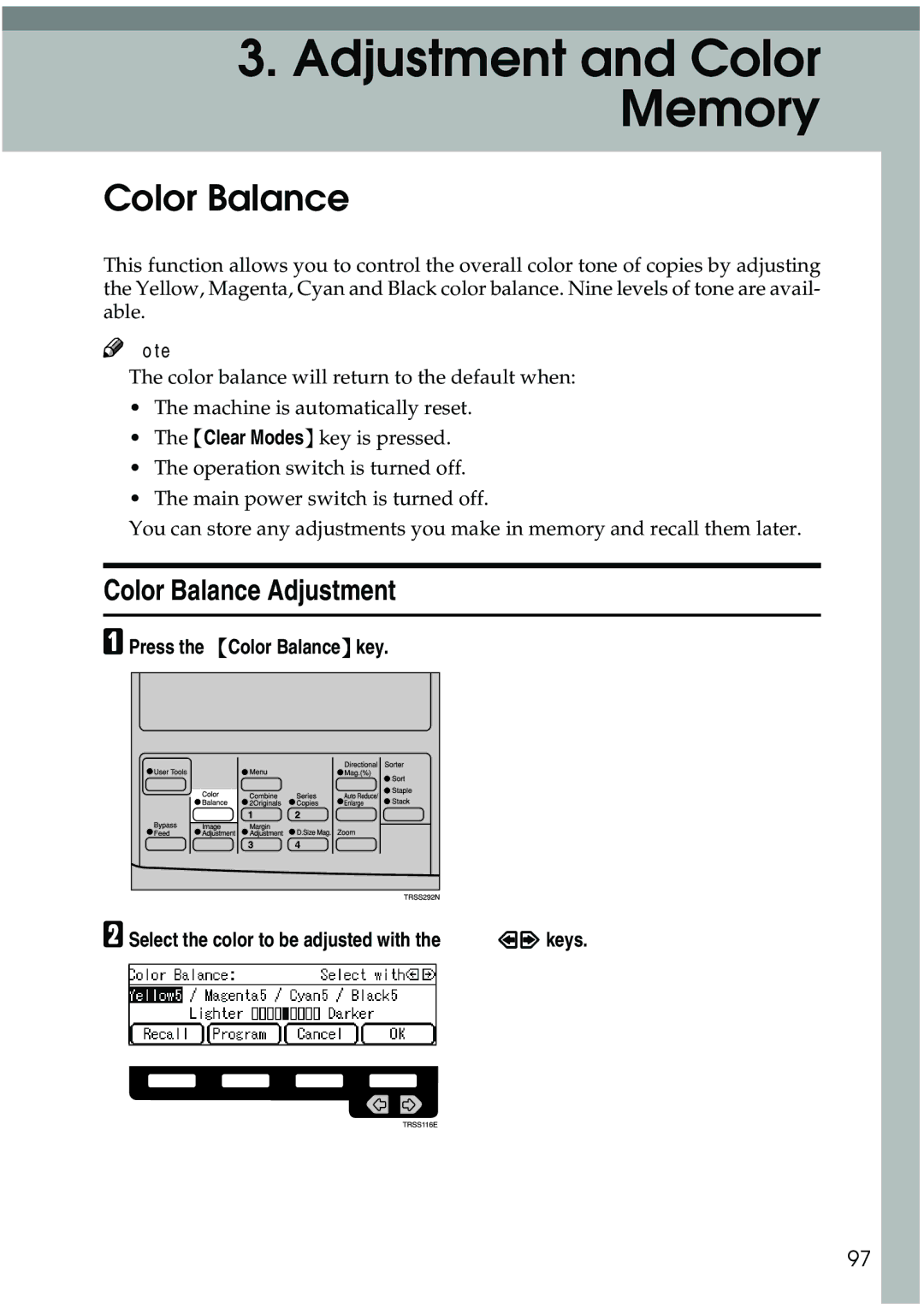 Ricoh 3506 manual Color Balance Adjustment 