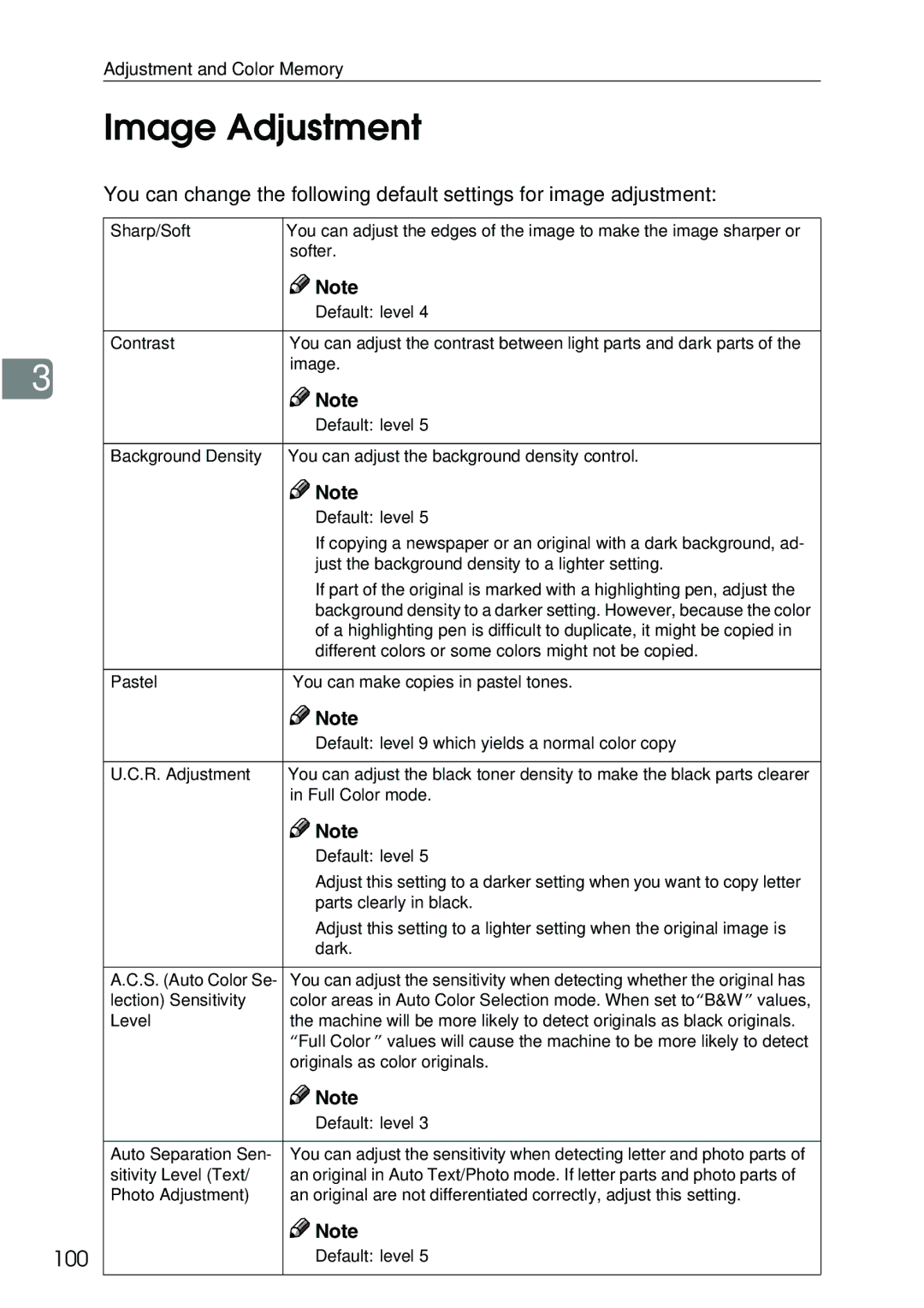 Ricoh 3506 manual Image Adjustment, 100 