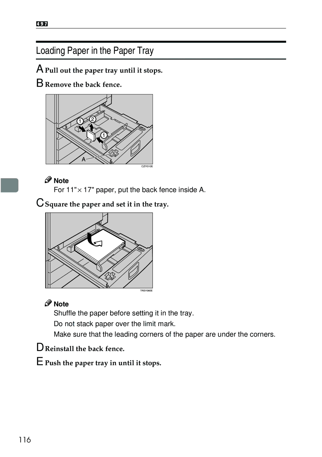 Ricoh 3506 manual Loading Paper in the Paper Tray, 116 
