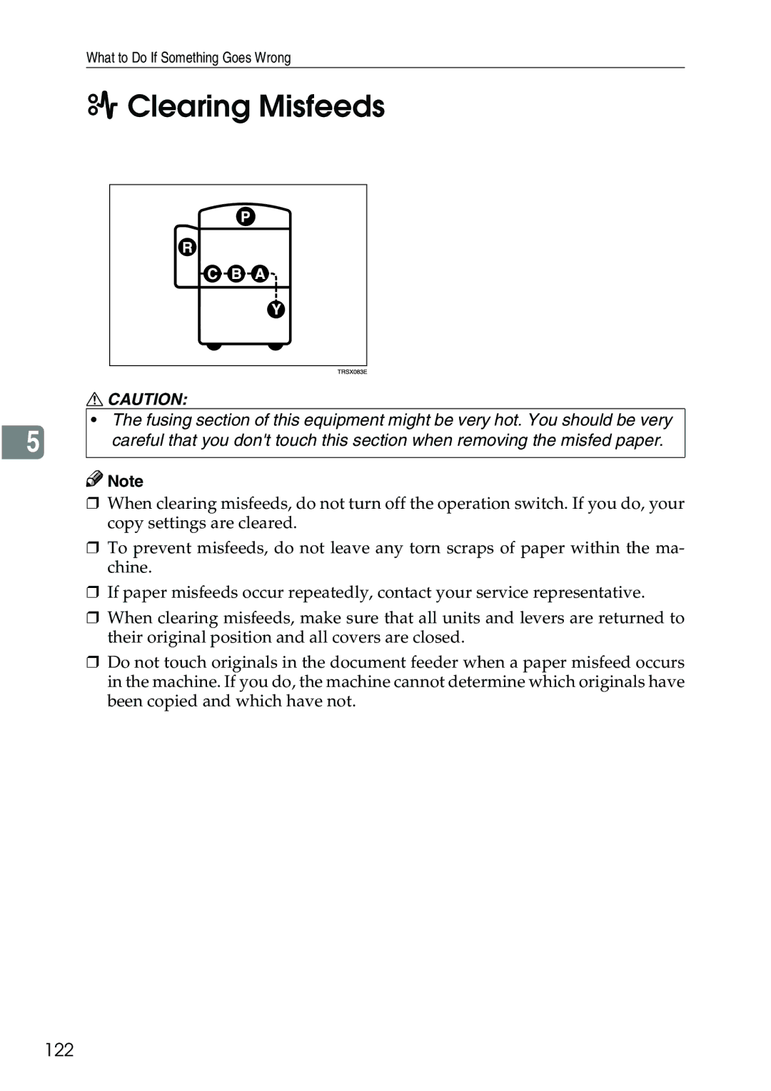 Ricoh 3506 manual Clearing Misfeeds, 122 