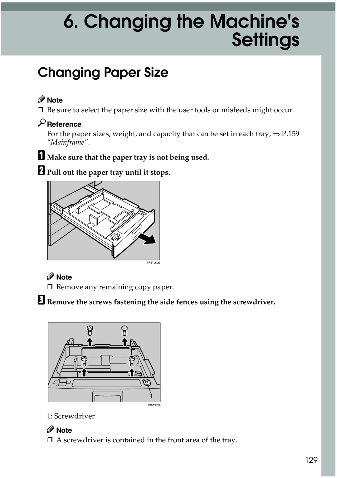 Ricoh 3506 manual Changing Paper Size, 129 