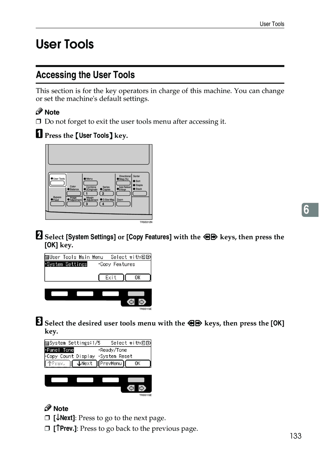 Ricoh 3506 manual Accessing the User Tools, 133 