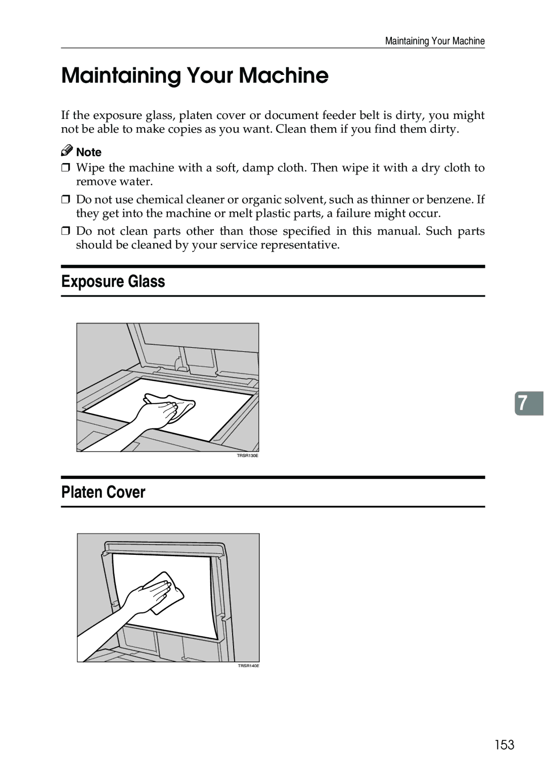 Ricoh 3506 manual Maintaining Your Machine, Exposure Glass Platen Cover, 153 