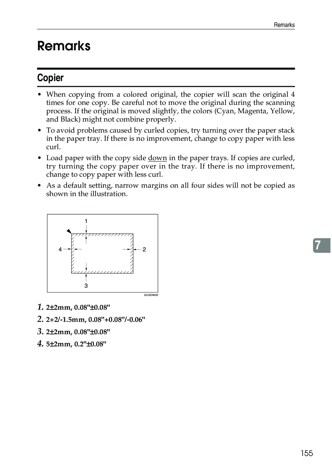 Ricoh 3506 manual Remarks, Copier, 155 