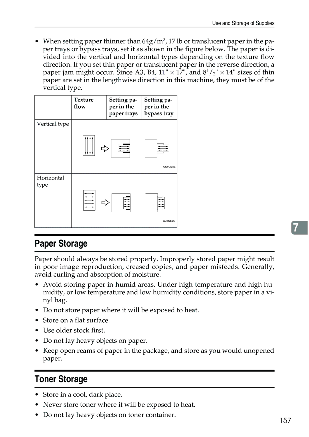 Ricoh 3506 manual Paper Storage, Toner Storage, 157 